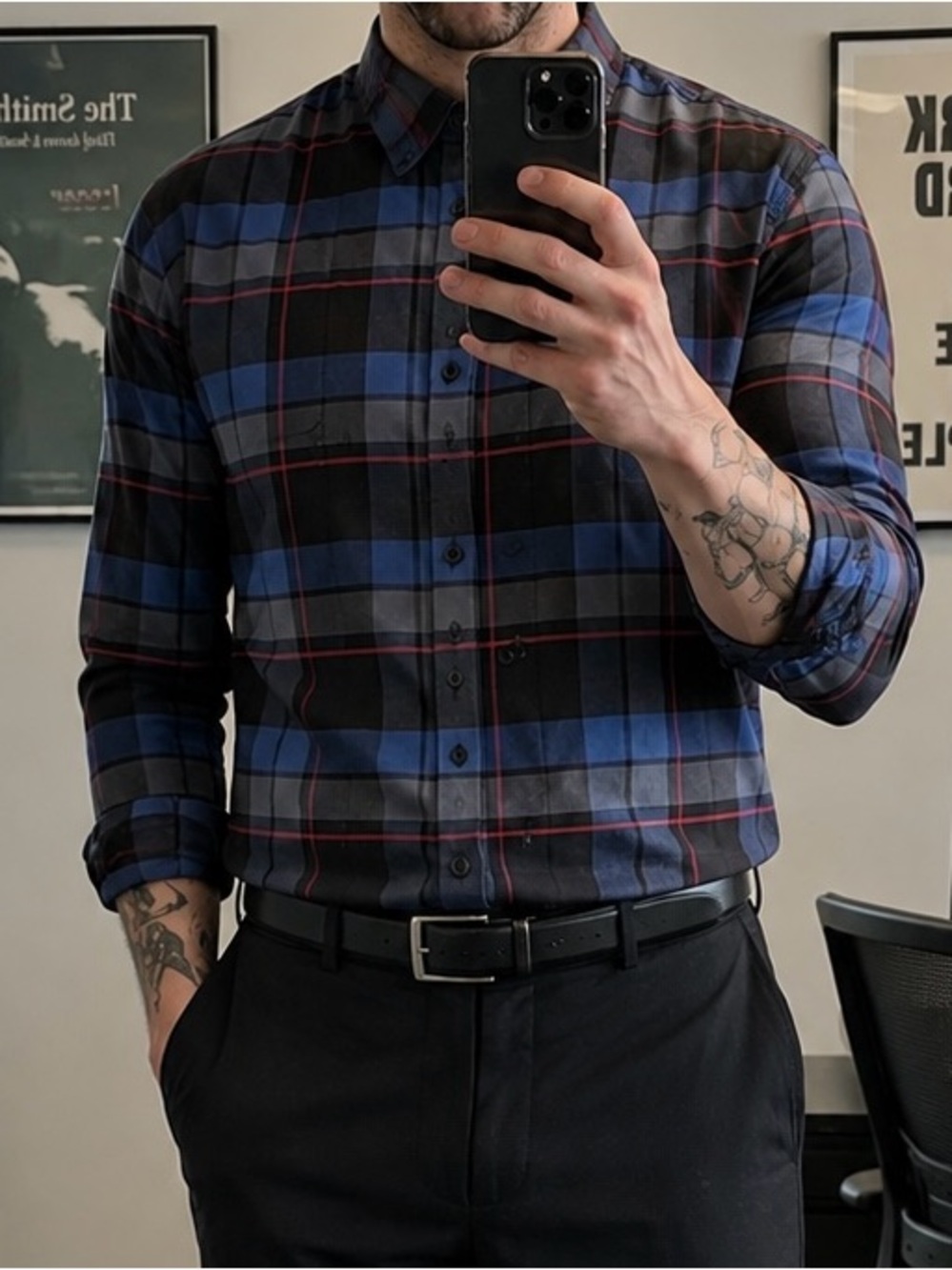 Men's Calvin Klein Blue Plaid Long-Sleeve Button-Down Shirt
